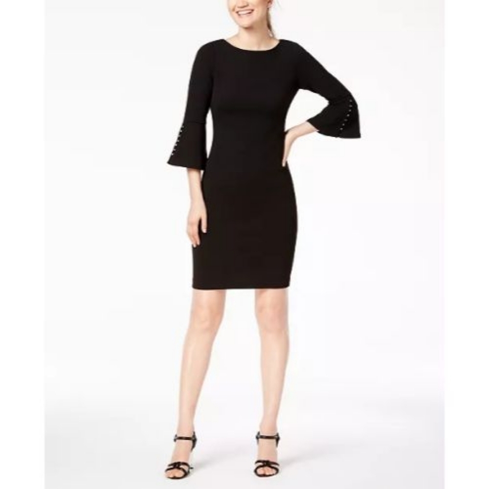 Calvin Klein Black Faux-Pearl Bell Sleeve Dress